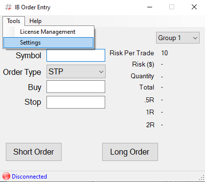Bracket Order Trader Main Screen for Interactive Brokers