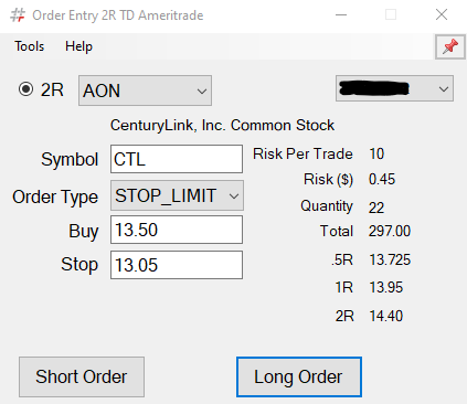 Bracket Order Entry - TD Ameritrade Main Screen